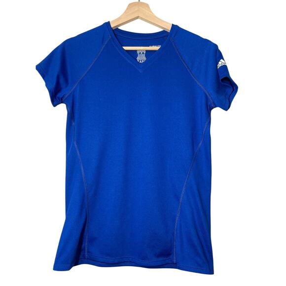 adidas Womens Short Sleeve Shirt Royal Blue Size Small Climalite V-neck Workout - Picture 1 of 5